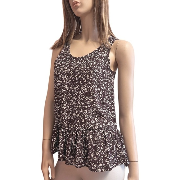 Frenchi Peplum Flounce Top Blouse Tank Floral burgundy Floral Lightweight - Picture 9 of 13